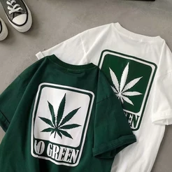 Camiseta Masculina Folgada Estampada Canabis folha erva