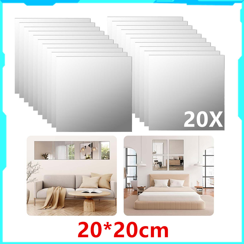 Lente acrílica de 20x20cm, adesivo de espelho autoadesivo de azulejo de espelho corporal 20 peças de decoração de casa