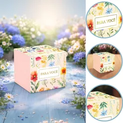 10 CAIXA P/ 4 DOCES FLORES 8X8X4CM 5988 ( DIA DAS MÃES IDEIA 2026 ) HOT STAMPING