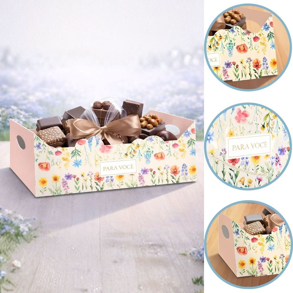 10 CESTA DIA DAS MÃES FLORES 27X19,5X10CM 5997 ( DIA DAS MÃES IDEIA 2026 ) HOT STAMPING