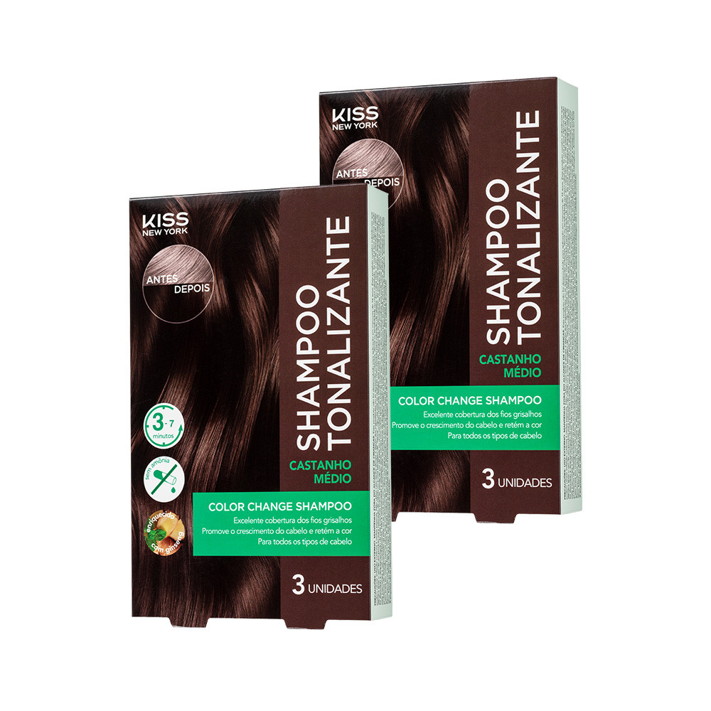 Kit com 2 Shampoos Tonalizantes Color Change Castanho Médio - Kiss New York