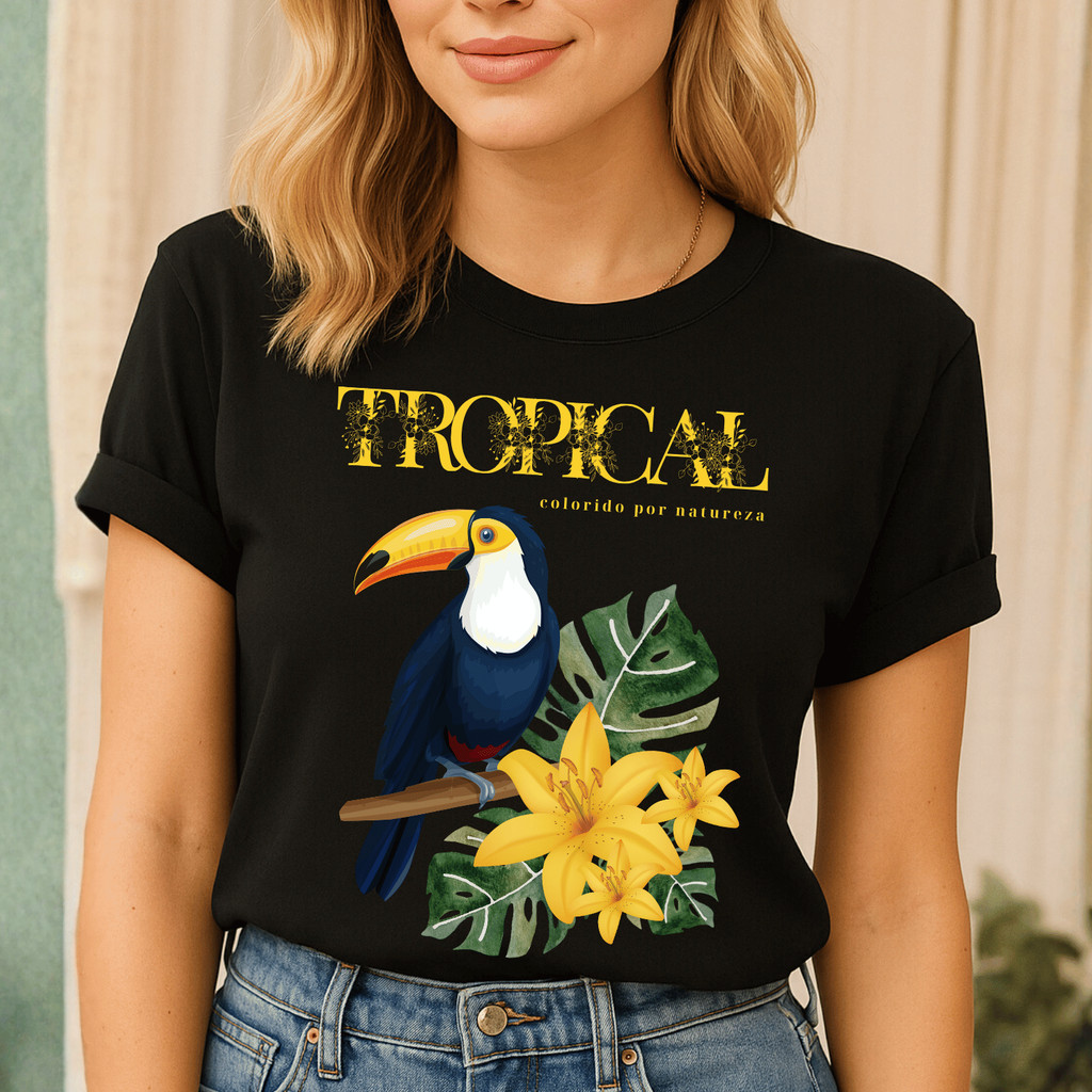 Camiseta Tropical Feminina Algodão 100 Fio 30.1 Estampada Elegante Casual Streetwear Moda Verão Tendência Confortável