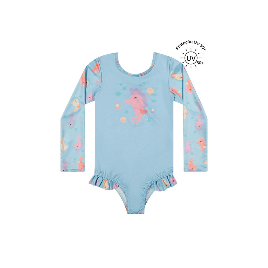 Maiô Infantil Menina Animais Proteção UV Elian Azul em Oferta na Shopee