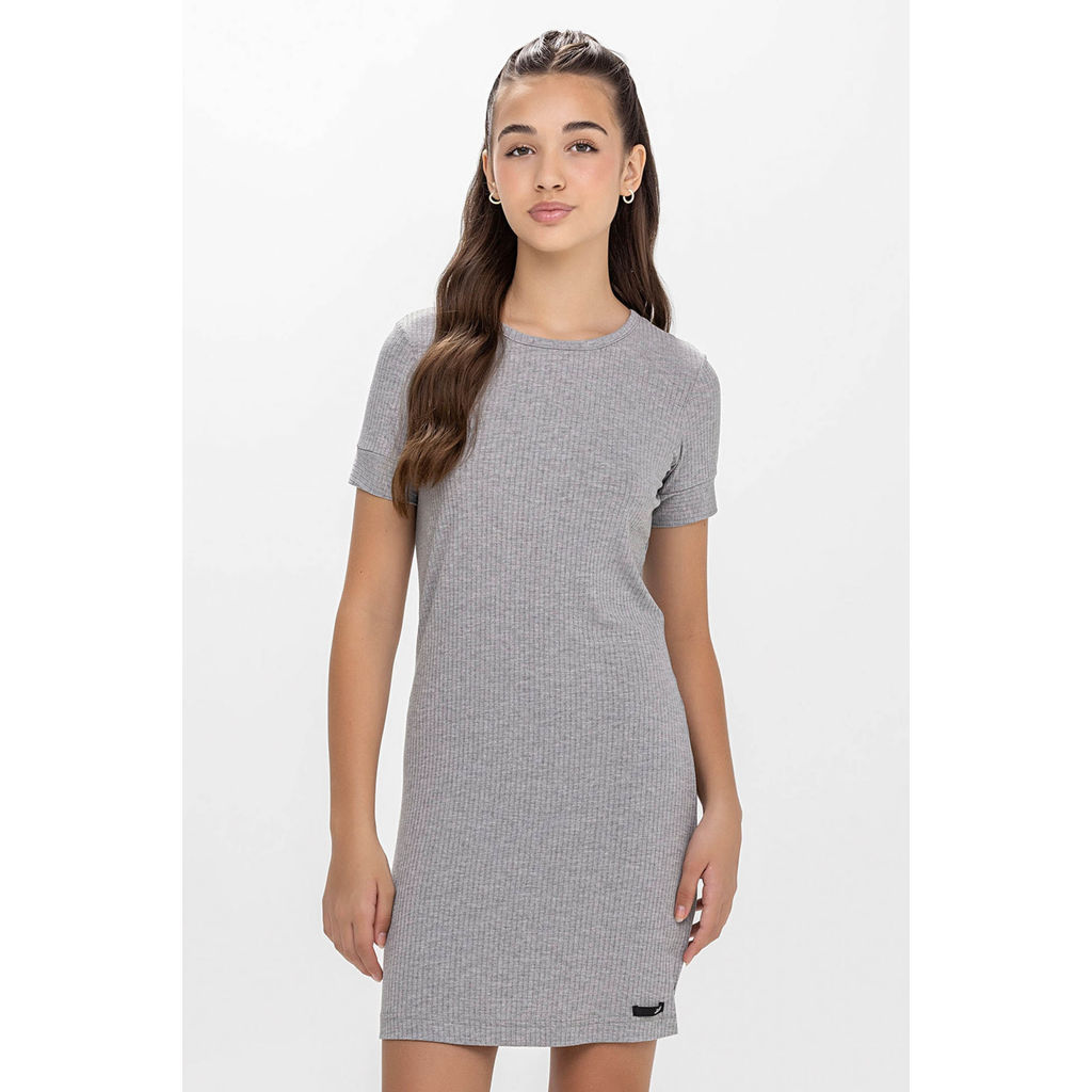 Vestido Curto Juvenil Menina Canelado Beats Cinza