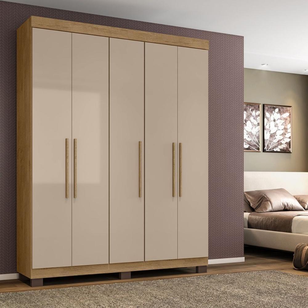 Guarda Roupa Guarda-Roupa Portugal 5 Portas Metálica 4 Gavetas Amêndoa Off White