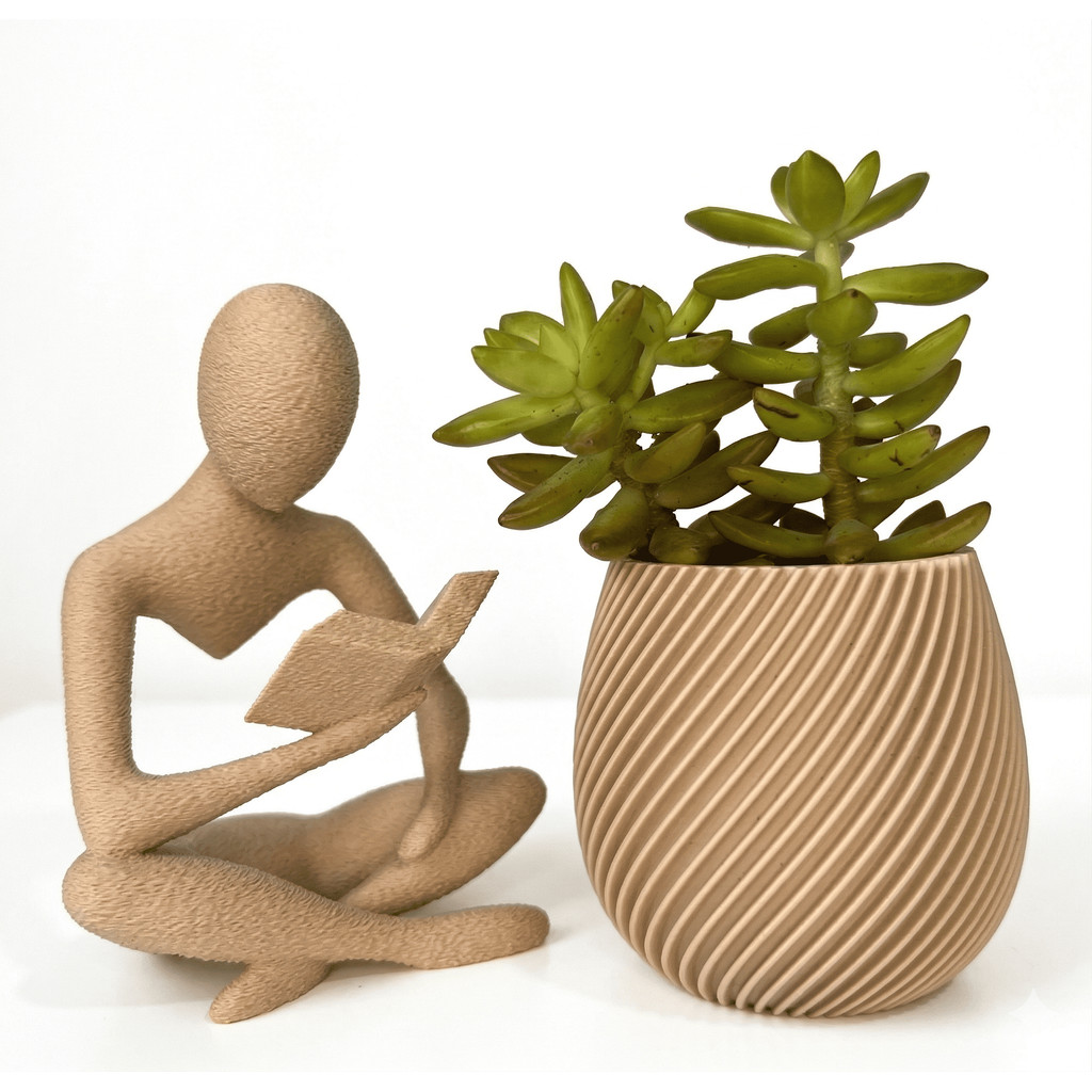 Estatueta Leitor com Vaso Espiral - Decoração Minimalista Boho 3D