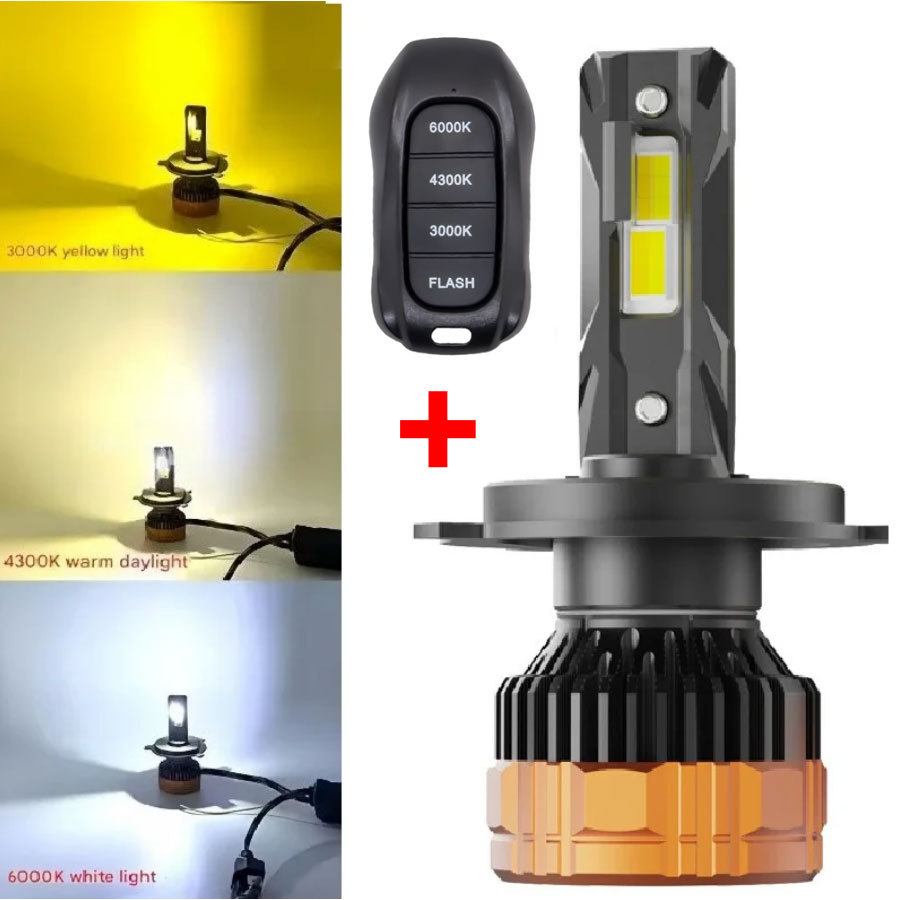 1 Pçs Tri-Color Remoto H11 H9 HB3 9005 HB4 9006 H1 H9 160W 6500K 4300K 3000K Faróis Led H4 H7 Para De Carro Luzes