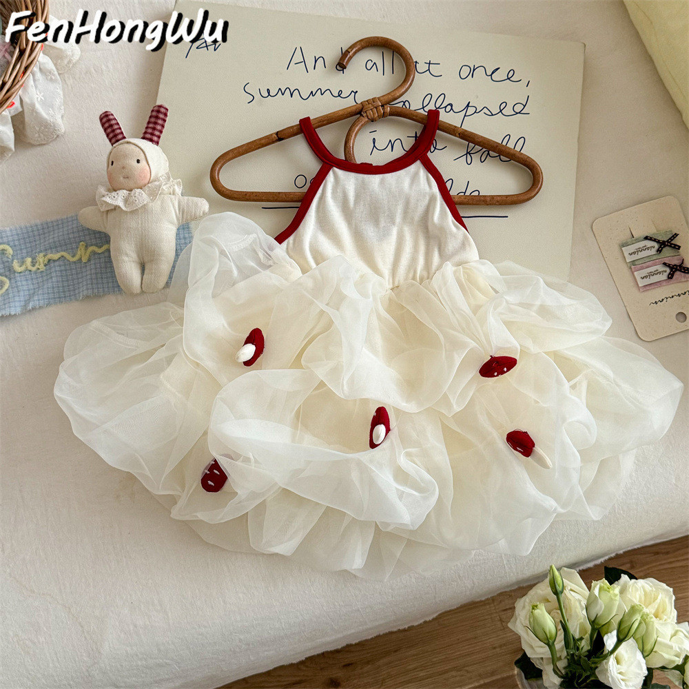 Meninas vestido de verão crianças moda estilingue Pettiskirt vestido de verão moda bolo vestido