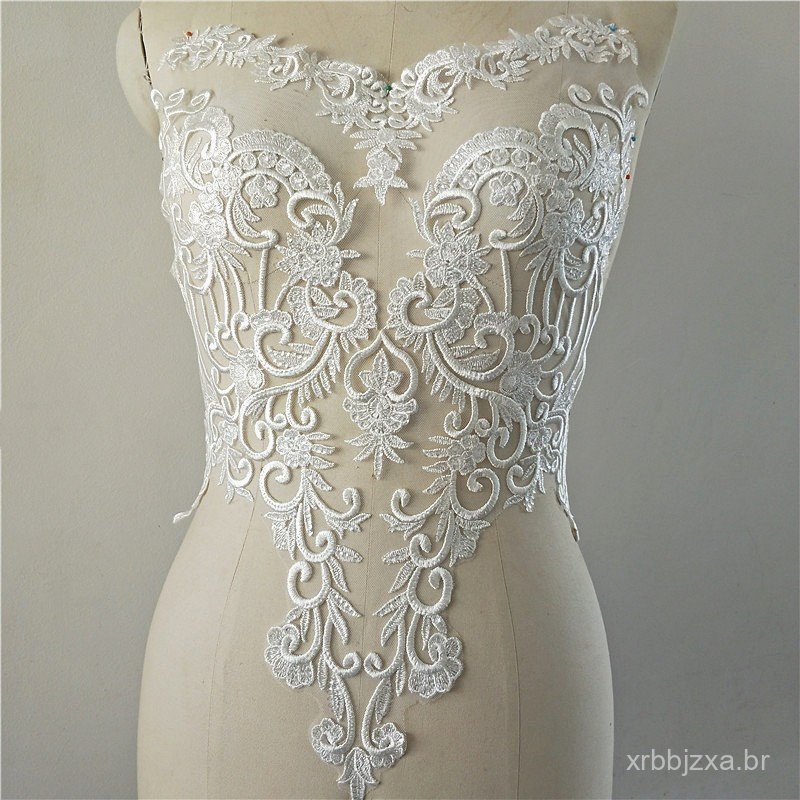 1PCS Bordado Com Lantejoulas Applique Costura Flor Colarinho De Tecido Patch Vestido De Noiva DIY