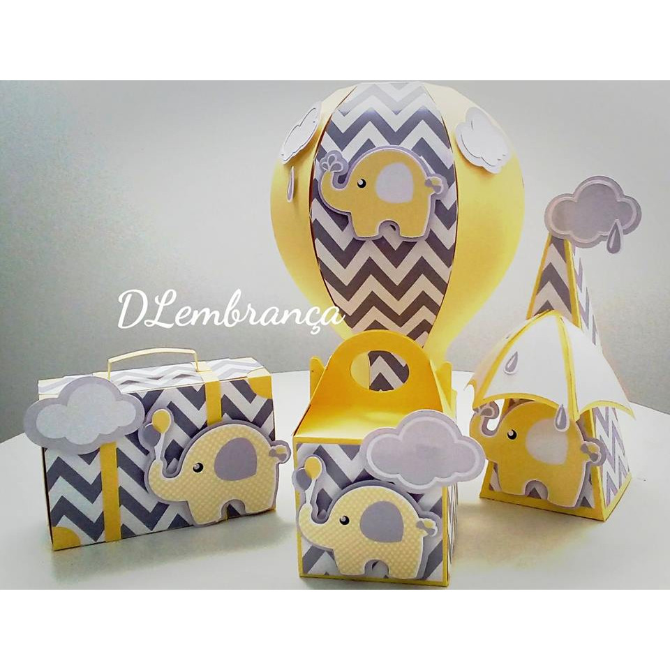 Caixinhas personalizadas, milk, cone, decoração Kit de festa aniversário elefante amarelo chá de bebê ou chá revelação