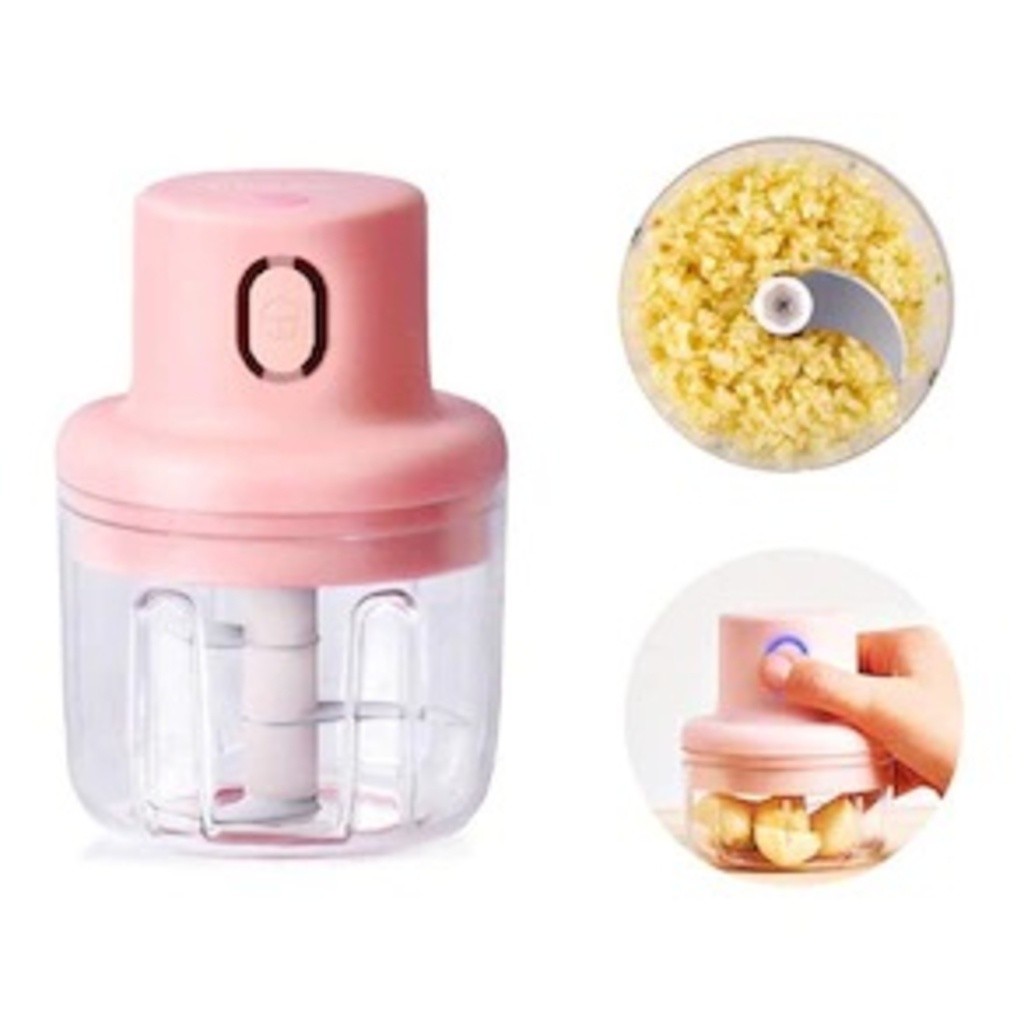 Mini Processador Elétrico 250ml USB Recarregável 3 Lâminas Inox Triturador Alho Legumes Carne