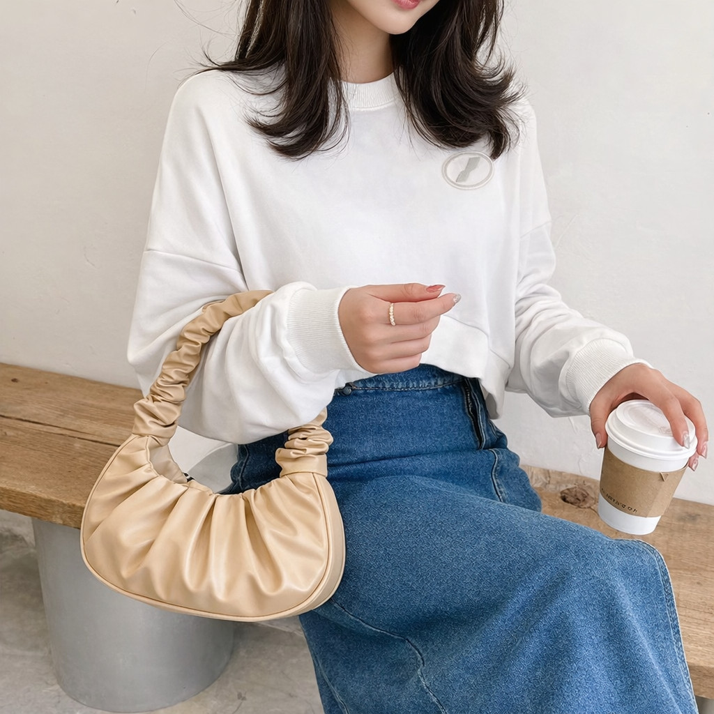 Saco de Nuvem Pregueado Moda Sólida Cor Simples Grande Capacidade Bolsa de Mão em Oferta na Shopee