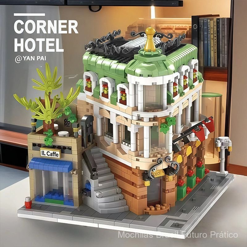 Hotel Boutique com Vista para a Rua da Cidade, Compatível com Blocos de Montar Lego, Modelo de Brinquedo para Montar, De
