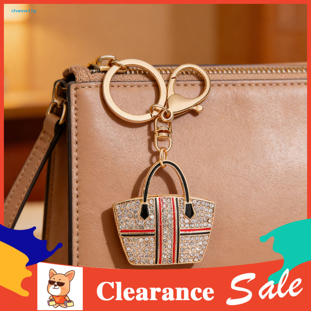Alloy Keychain Tote Bag Sparkly Rhinestone Enamel Charm – Cute Handbag Accessory Gift for Women Girls Friends Stylish 