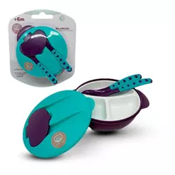 Kit Refeição Bebê Bowl com Divisória Ventosa Talheres Menino Menina