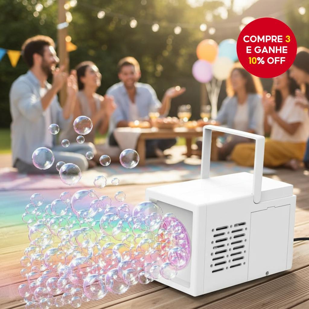  Máquina de bolhas portátil ideal para eventos ao ar livre, apresentações no palco e diversão em grupo.