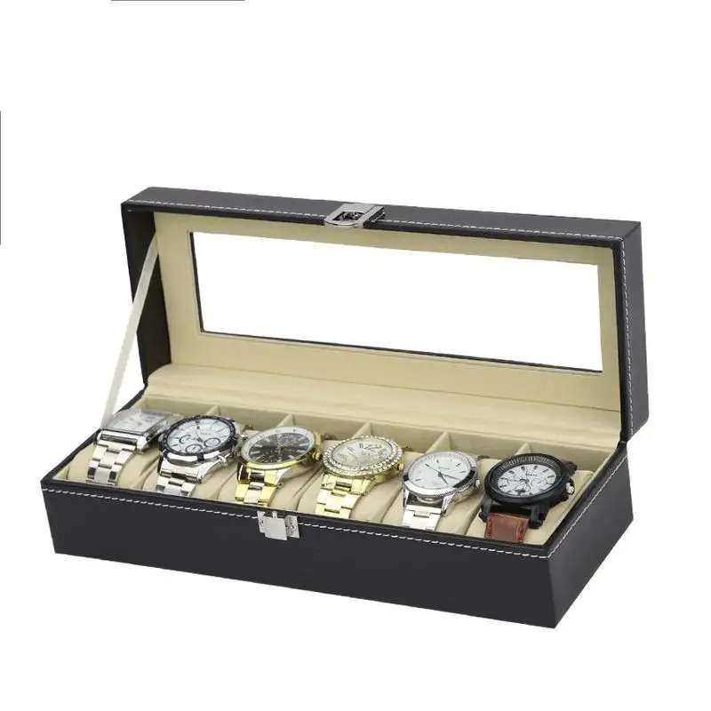 PU Leather Watch Storage Box, Assista Acessórios, Display Case, Suporte, Organizador, Caixa de Jóias, 6 Slots