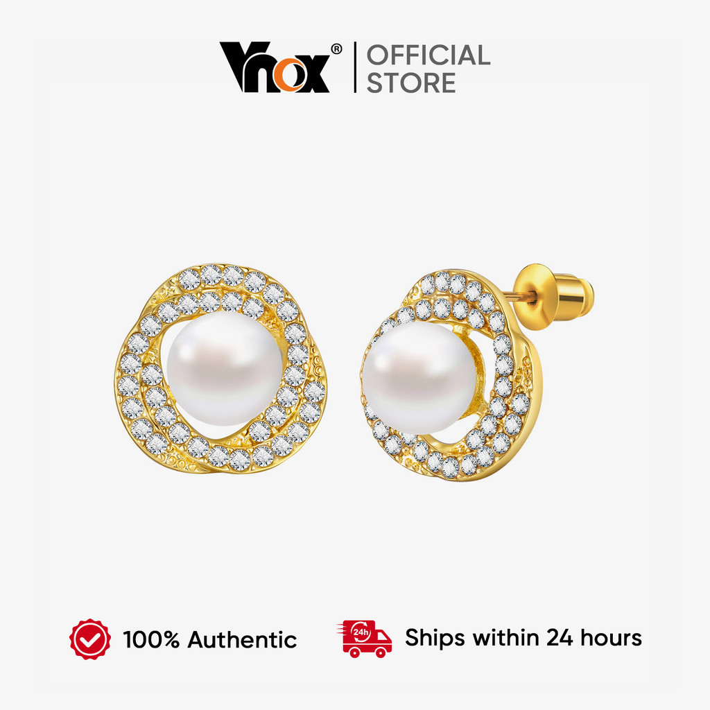 Vnox 14K Ouro Retro Pérola Brincos Novo Estilo Na Moda Simples Temperamento Pequenos Design Femininos