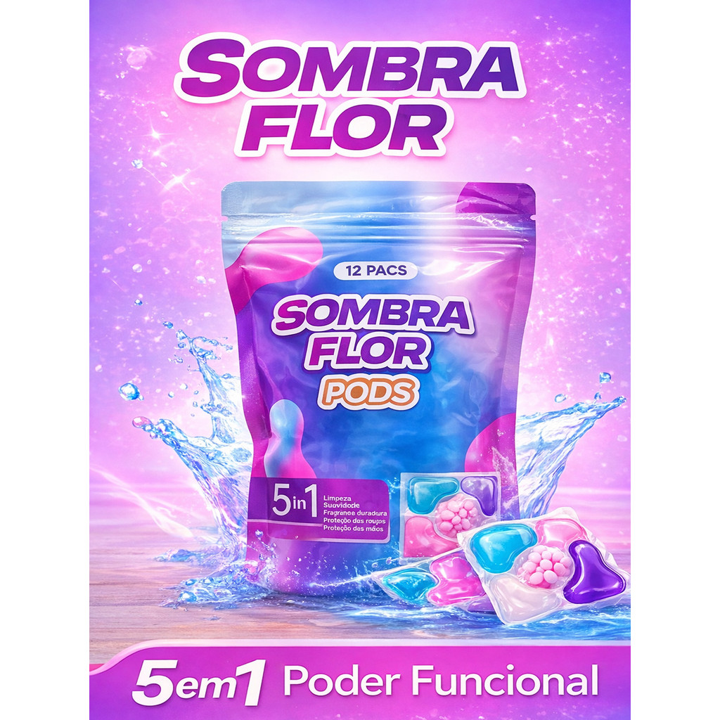Sabão em Cápsulas 5 em 1 Lava Roupas Concentrado - 12 Unid Perfume Floral Limpeza Profunda Praticidade (Pronta Entrega)
