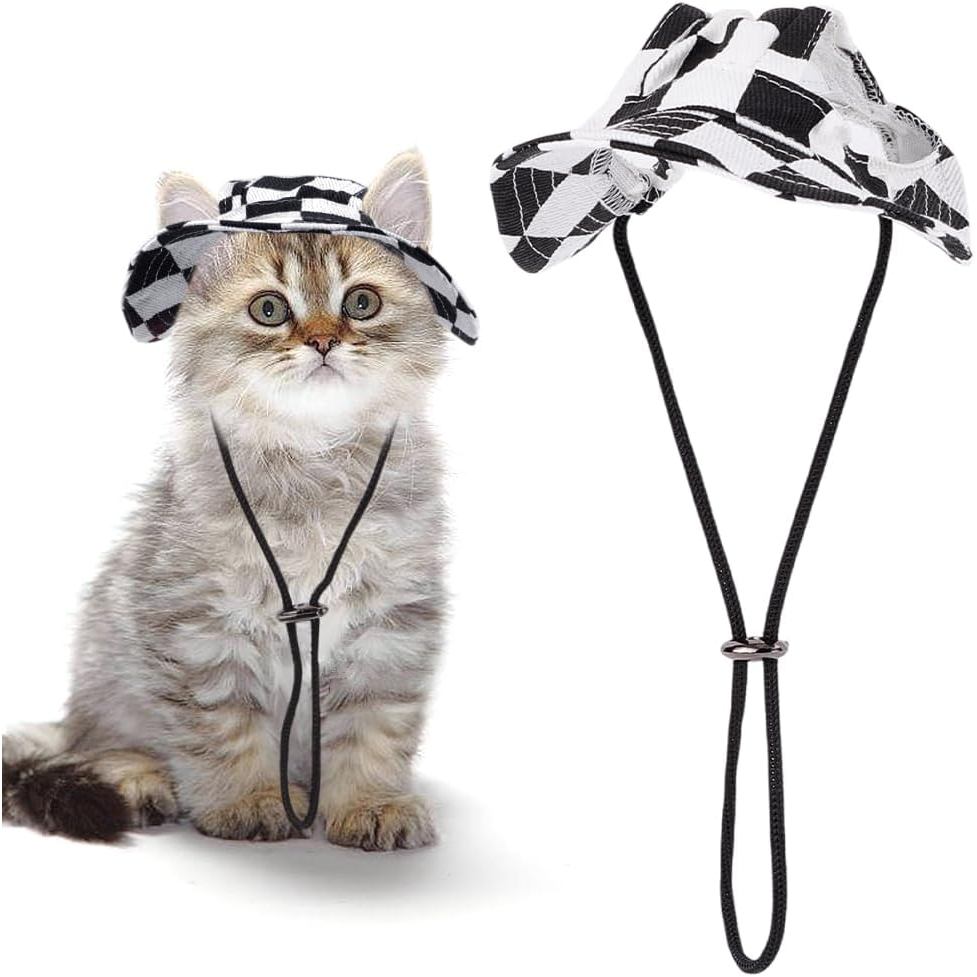 Chapéu xadrez para animais de estimação CREATCABIN, chapéus para gatos e cães com furos para as orelhas, acessório para 