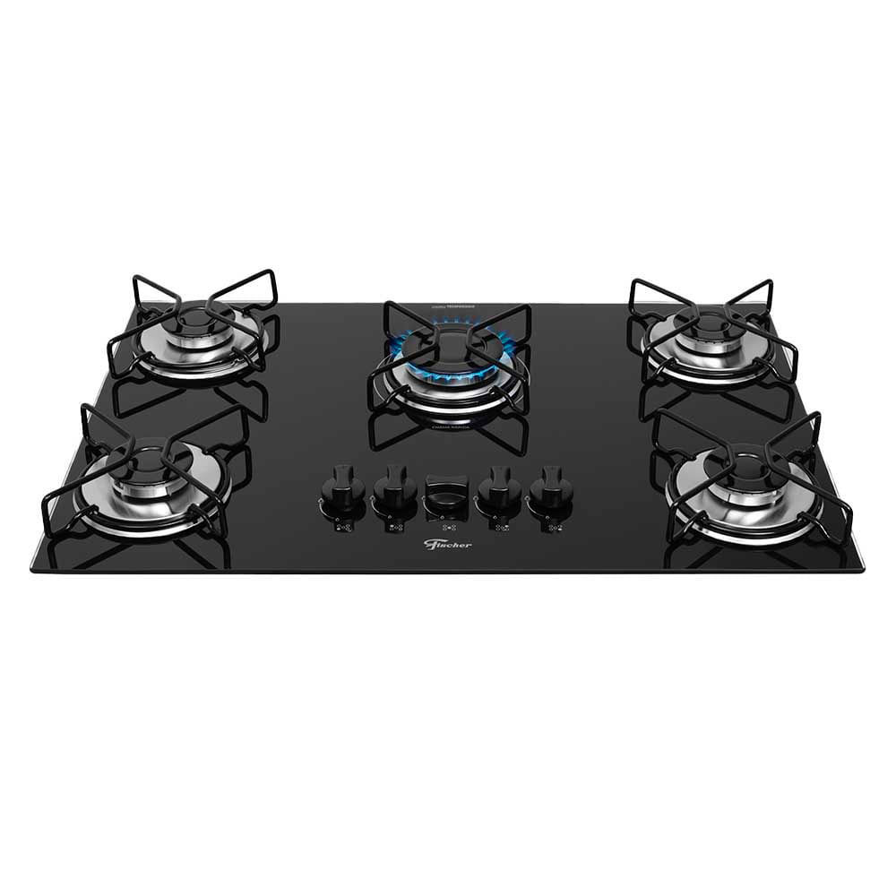 Cooktop 5 Bocas Fit Line Fischer Preto Bivolt em Oferta na Shopee