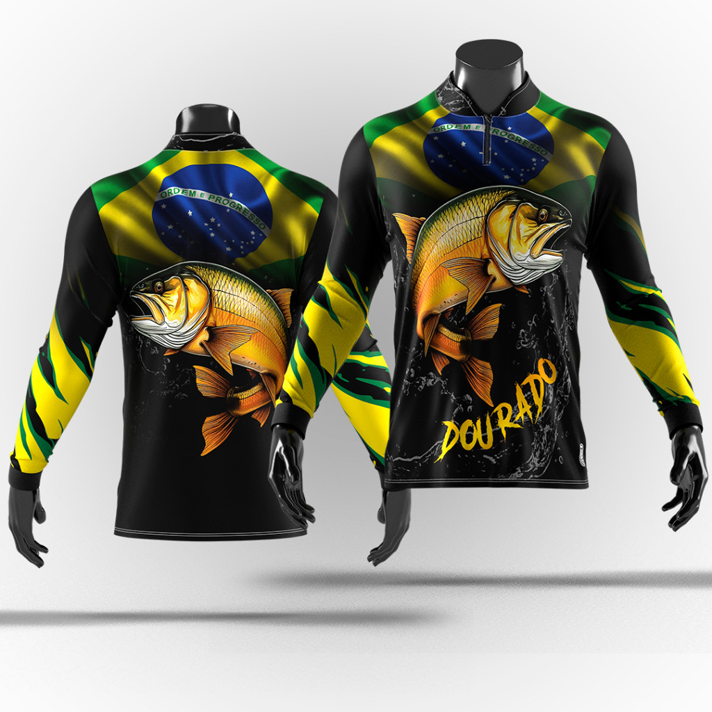 Camiseta de Pesca Proteção Solar Uv50  Tecido Dry fit de Pescaria Com Zíper masculina e feminina em Oferta na Shopee