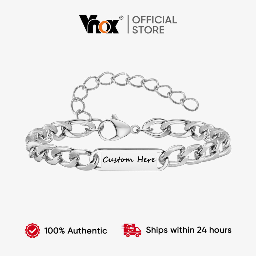Vnox Moda Nome Personalizado Id Pulseira Cubana Corrente Pulseiras Para Homem , Aço Inoxidável Links Ajustáveis , Person