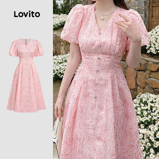 Lovito  Vestido Elegante Plissado Primavera/verão Cinza Rosa Vestido para Mulheres L172ED1827 em Oferta na Shopee