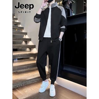 Jeep Casual terno masculino primavera na moda cor combinando Cardigan moletom combinando moletom com faixa de pé esporte