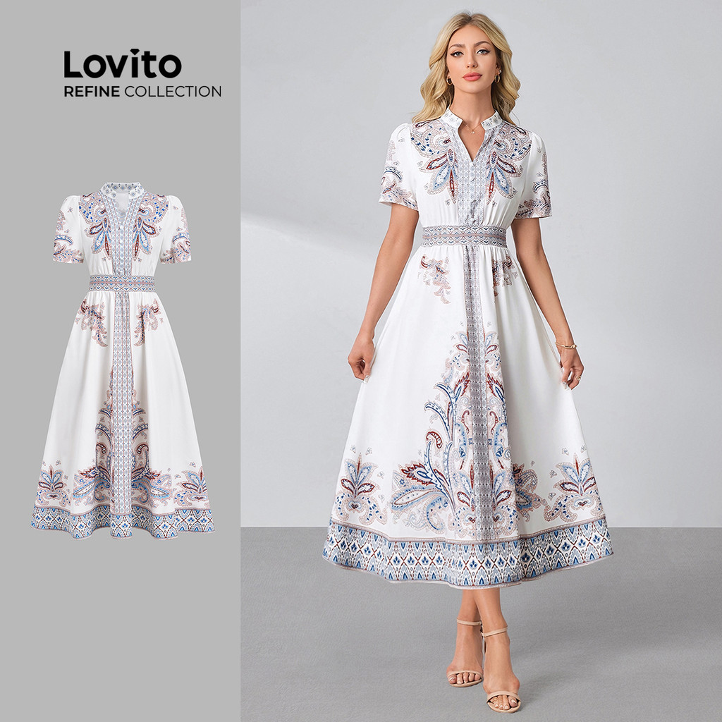 (Lovito Refine)  Vestido Boho com Zíper Primavera/verão para Mulheres LR29L041 em Oferta na Shopee