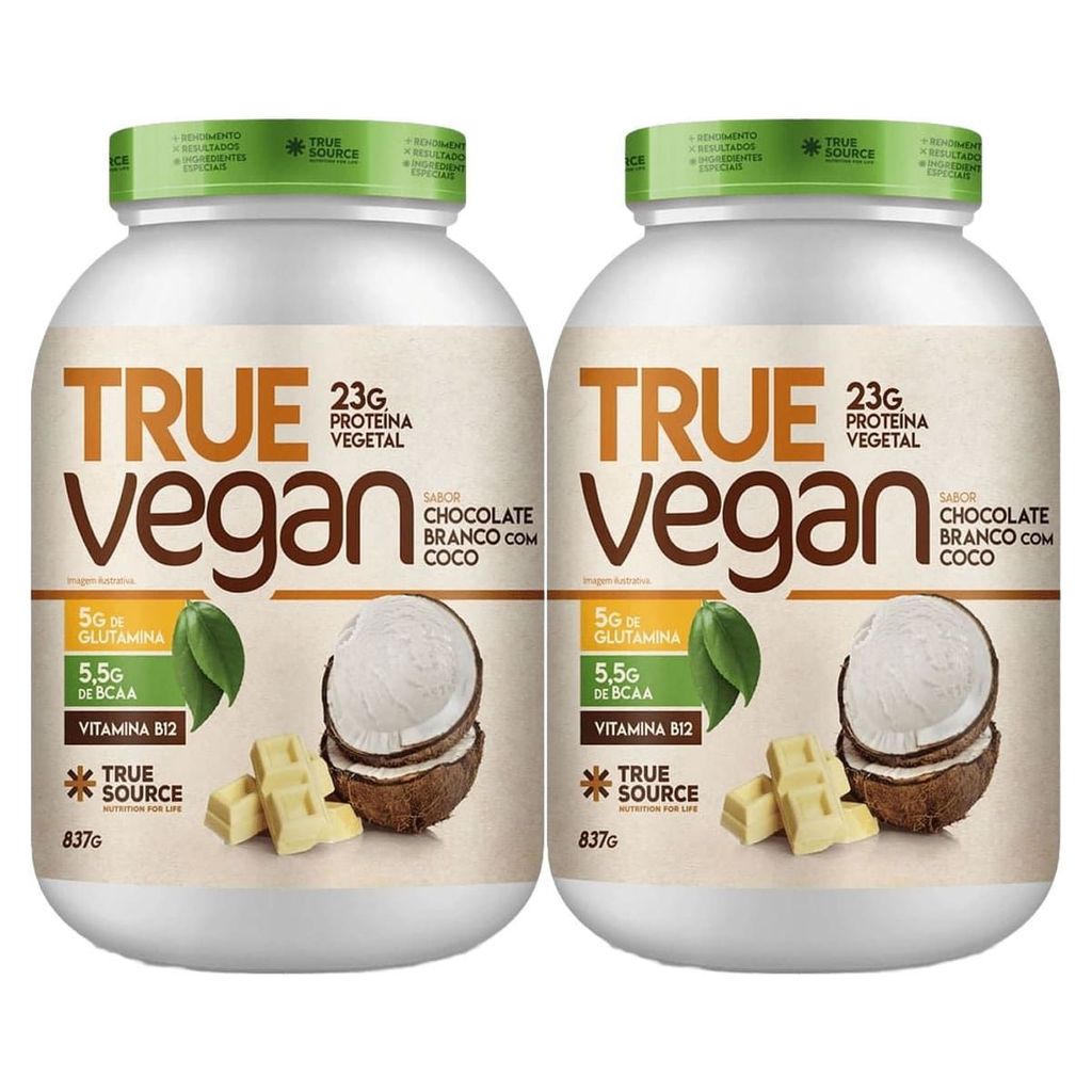 Kit 2X True Vegan Proteína Vegetal - 837g Chocolate Branco Com Coco - True Source