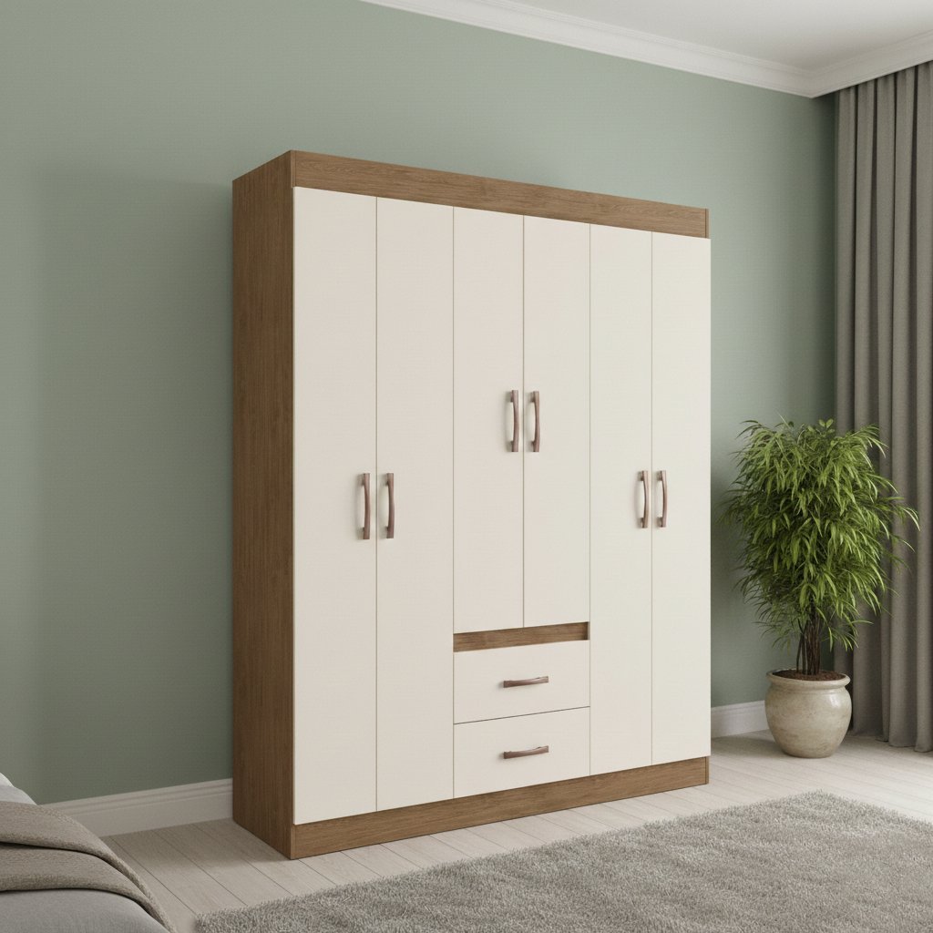 Guarda Roupa Solteiro 6 Portas 2 Gavetas Off White/Nogueira Montevideu Off White/Nogueira em Oferta na Shopee