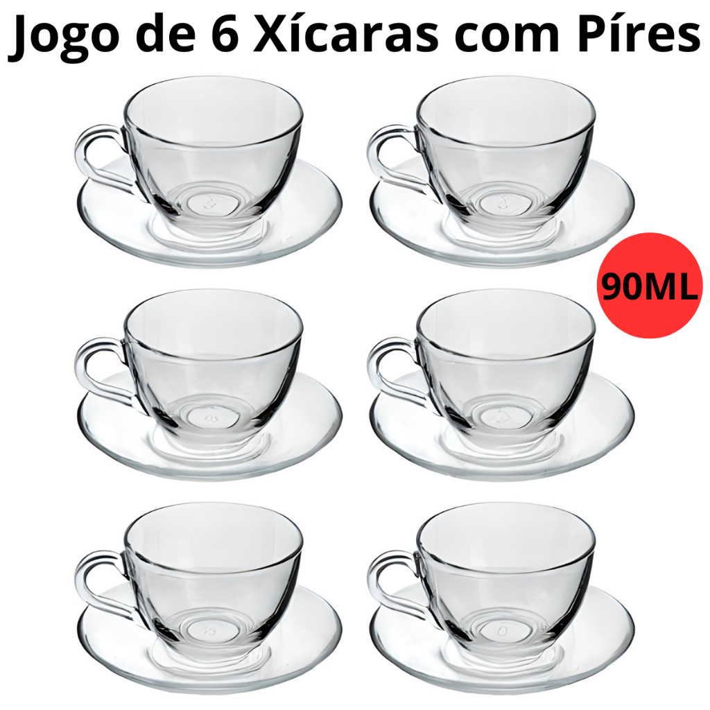 Jogo Xícaras Café Com Pires Chá 12 Peças Vidro Incolor 90ml Para Café Expresso em Oferta na Shopee