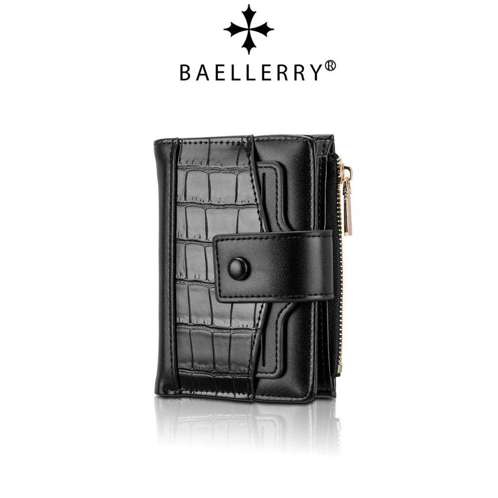 Baellery novo estilo imprensa moeda bolsa Snap fivela zíper Multi-cartão Slot crocodilo padrão carteira moda contraste c