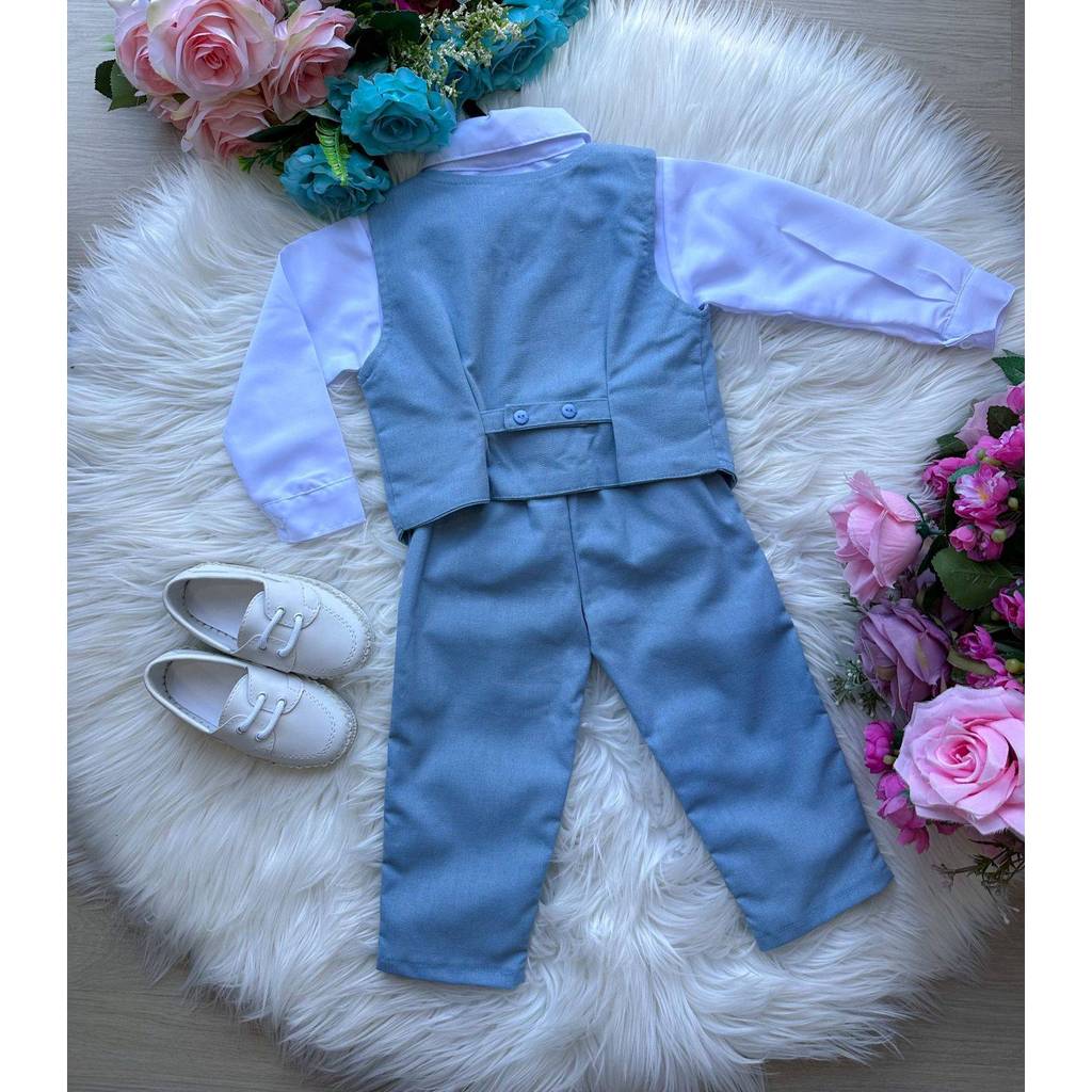 Conjunto Infantil Social Menino Colete Calça Gravata Azul Claro Batizado Pajem