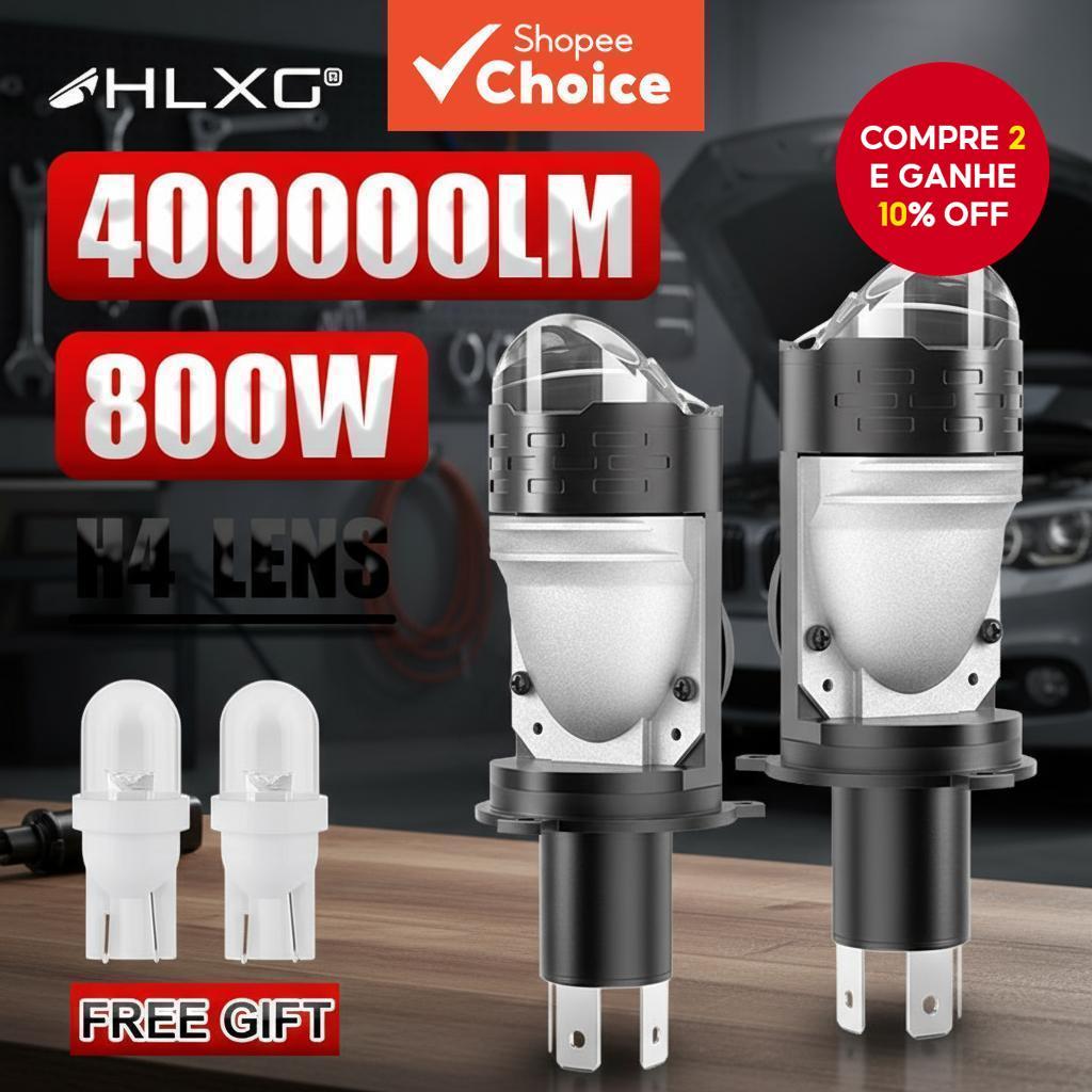 Lente Mini Projetor Bi-Led H4 Adaptável para Farol de Carro, Feixe Alto/Baixo, 6000K, Plug & Play