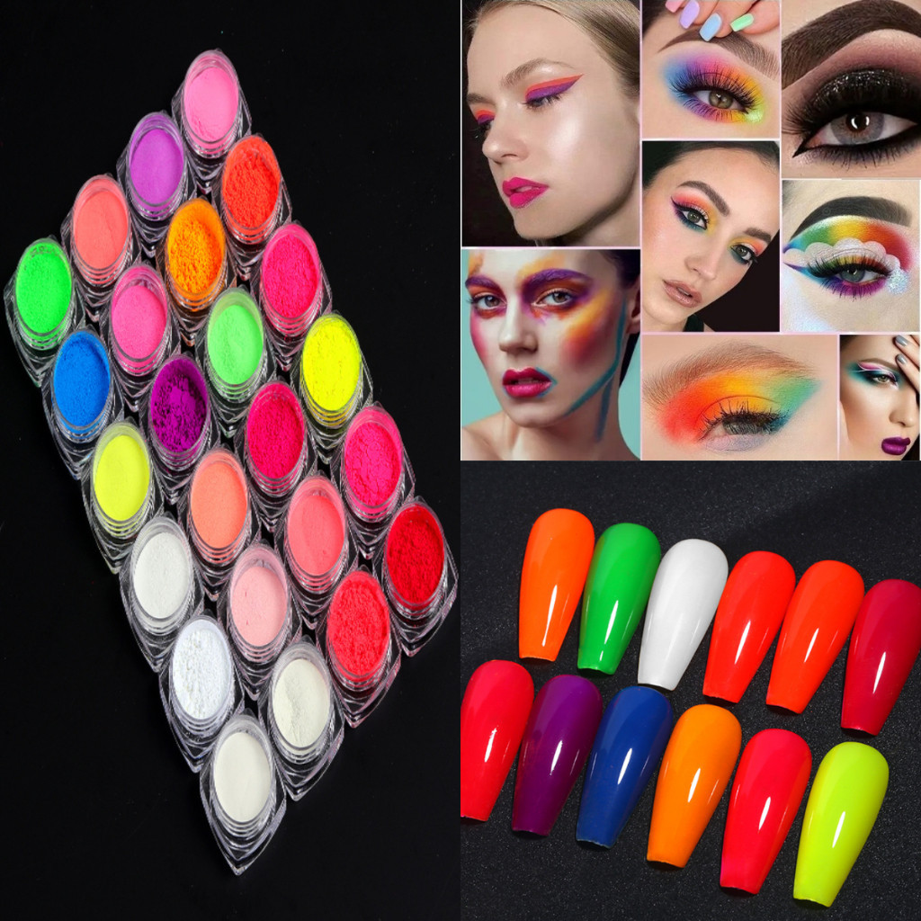 Caixa 24 Cores Pó Neon em Torre Para Decoração de Unha Maquiagem em Oferta na Shopee