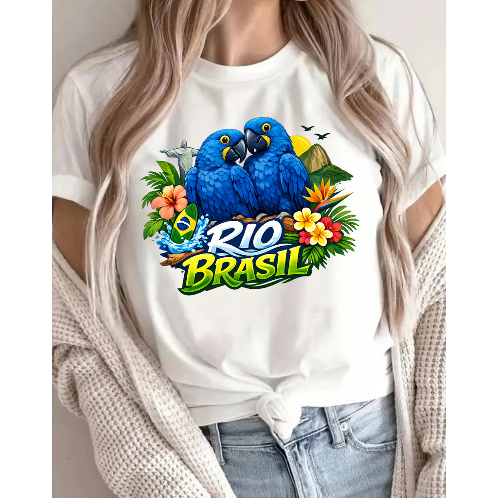 CamisaCamiseta  Blusa Brasil Futebol Copa do Mundo Algodão Estampada Arara Azul