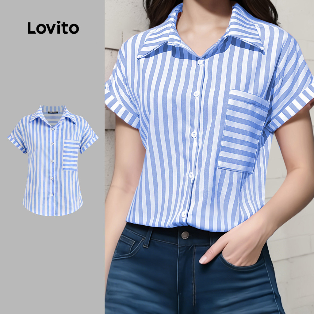 Lovito  Blusa Casual com Bolso e Colorblock para Primavera/verão para Mulheres L172ED1697