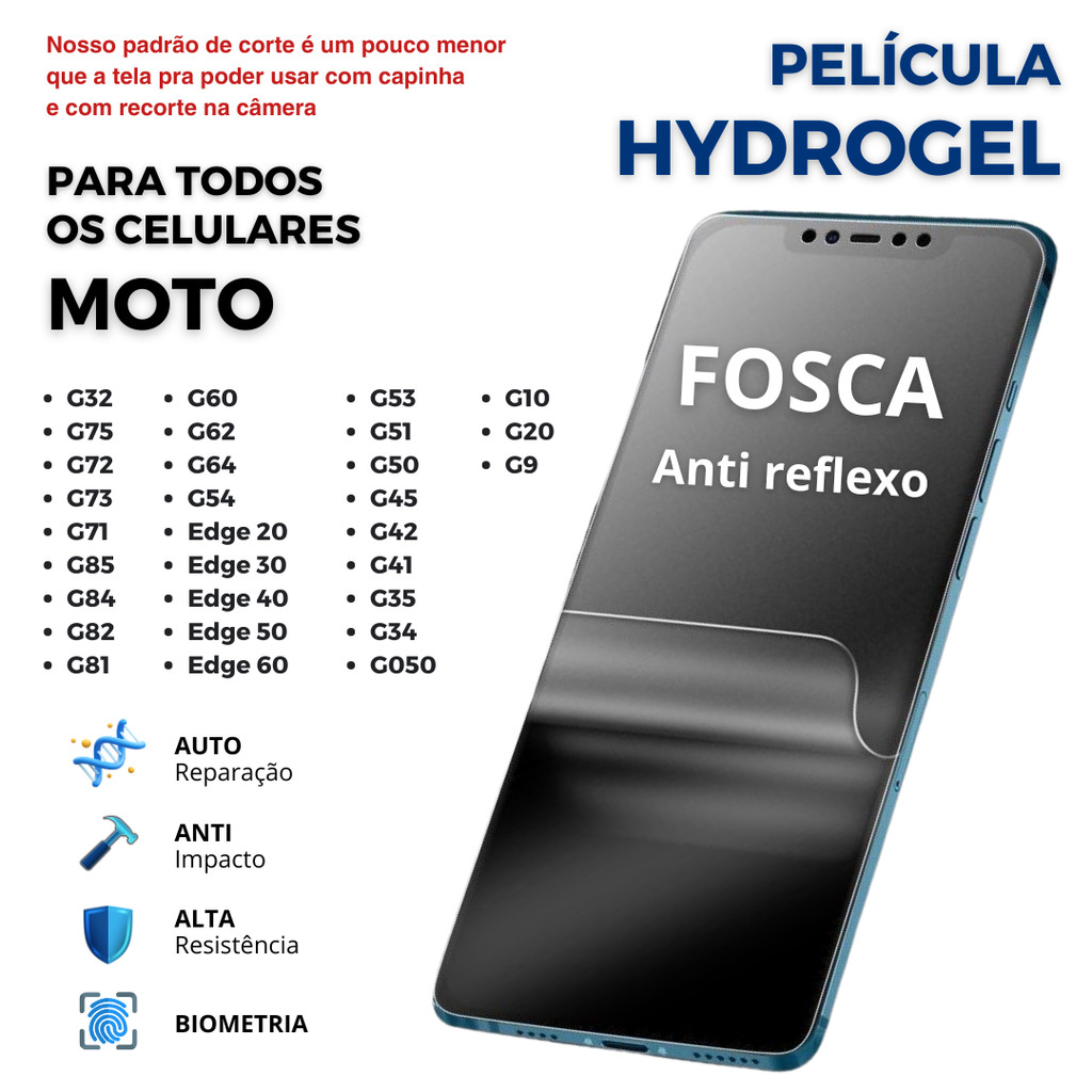 Película Hidrogel Fosca Premium para Motorola Moto G e Edge - Todos os Modelos em Oferta na Shopee