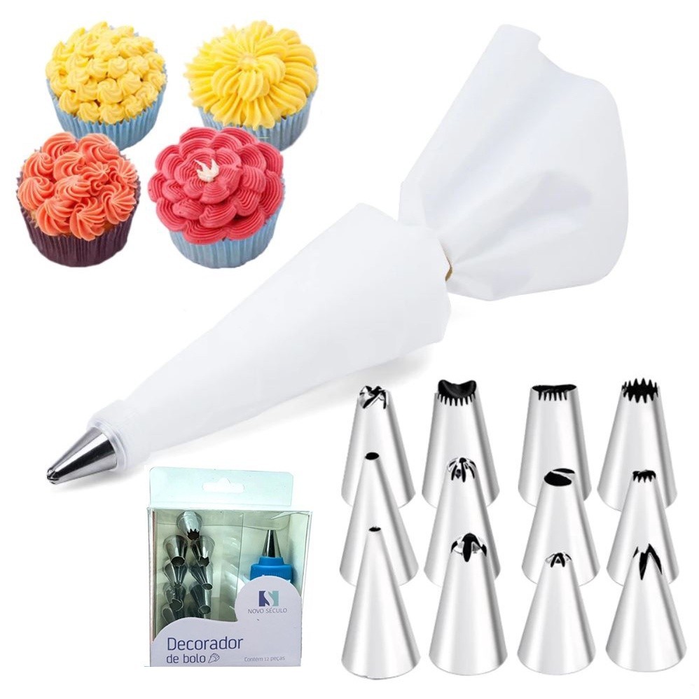 12 Bicos Confeitar Bolo Doce + Acoplador + Saco Confeiteiro -KS em Oferta na Shopee