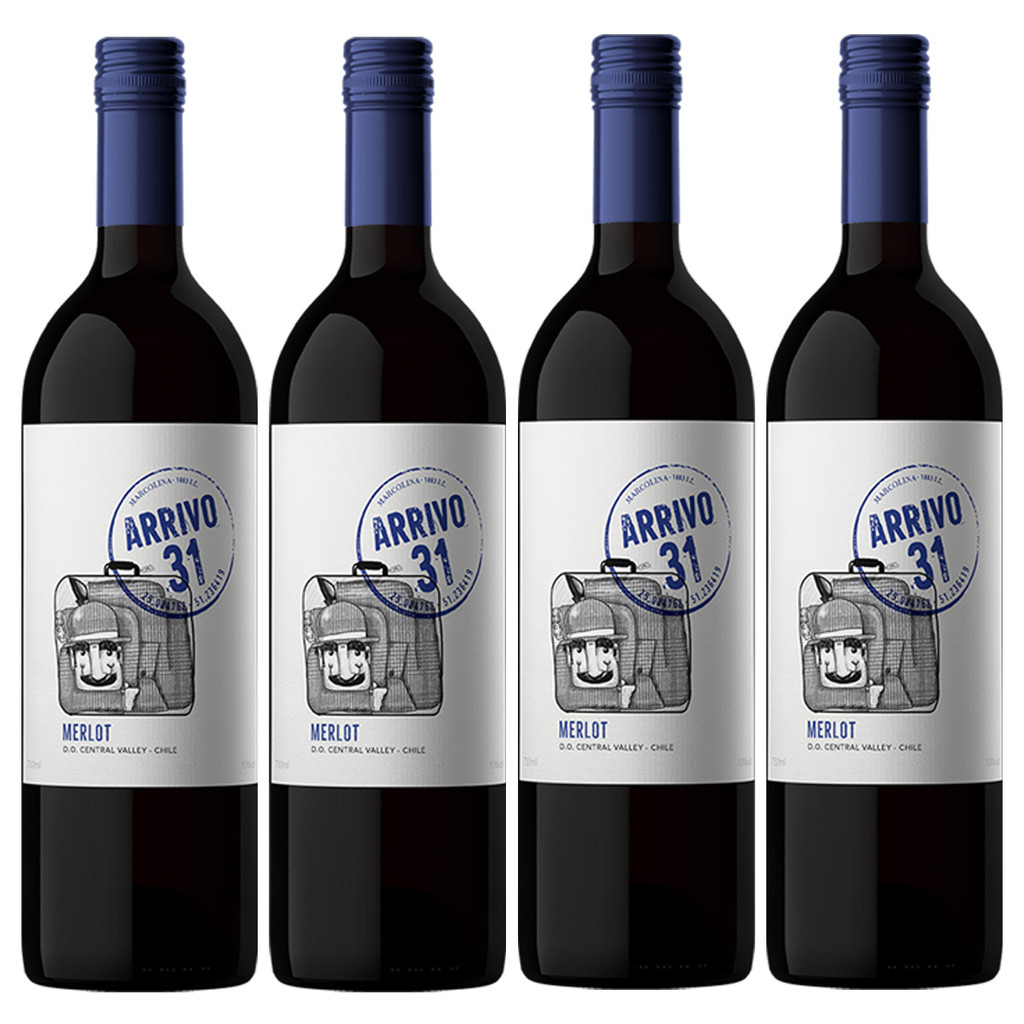 Vinho Tinto Seco Chileno Arrivo 31 Merlot 750ml Kit 4 unidades em Oferta na Shopee