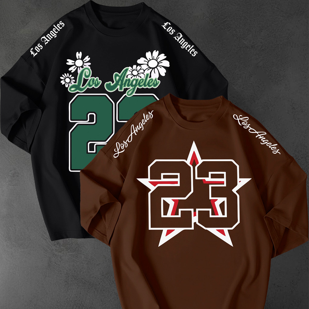 Kit 2 Camisetão Oversized Streetwear Los Angeles 23 Estampa Estrela Floral Urbana Unissex Tendencia

