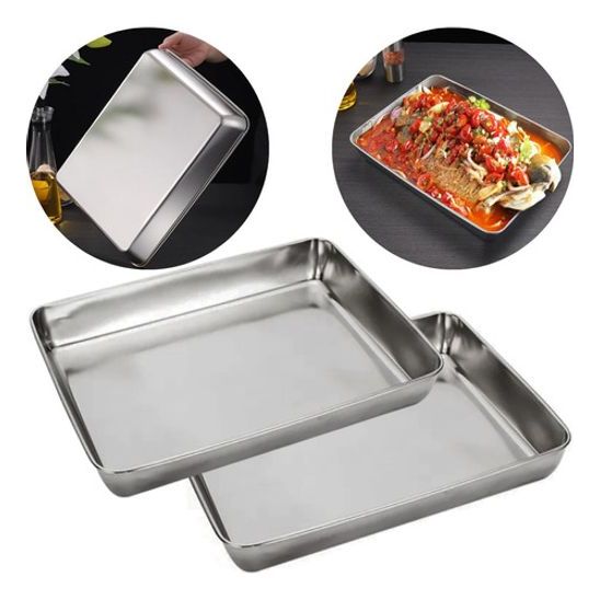 4 Bandeja Assadeira Retangular Lisa Aço Inox Alta 30x24,5cm Funda Preparo Vitrine Estufa Salgado