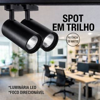 Kit 2 Spot LED Luminária Trilho 20W Preto Eletrificado Bivolt Direcionável Luz Quente Alta Iluminação Quarto Cozinha