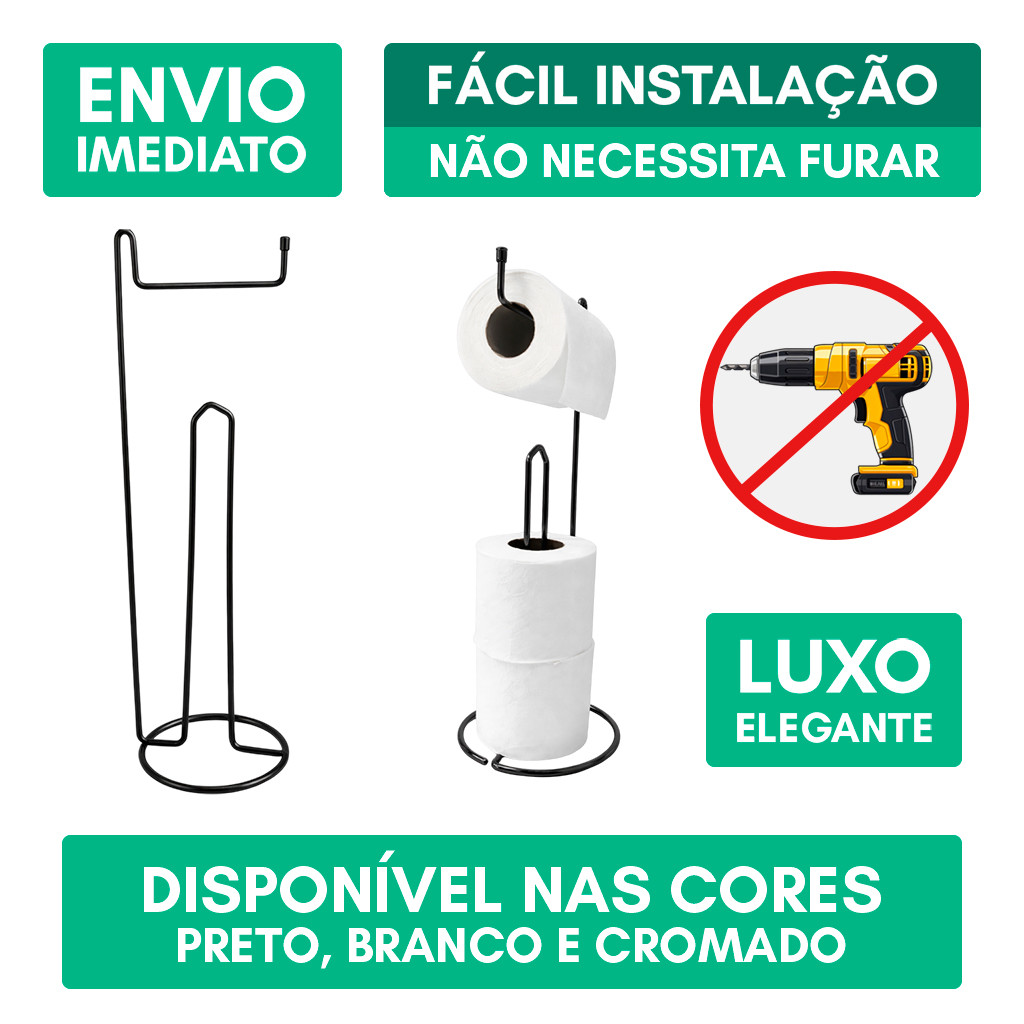 Suporte Porta Papel Higiênico Triplo Toalha de Rosto de Chão Banheiro Lavabo Resistente Preto em Oferta na Shopee