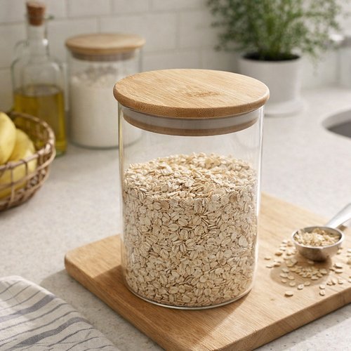 Pote Vidro Borossilicato Tampa Bambu 950ml Recipiente Hermetico Armazenamento Alimentos Organizador Cozinha