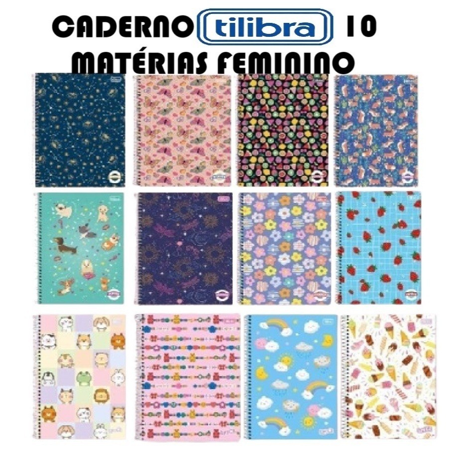 Caderno Tilibra Feminino 10 Matérias 160 Folhas Capa Dura Cadernos Universal Espiral Pepper em Oferta na Shopee