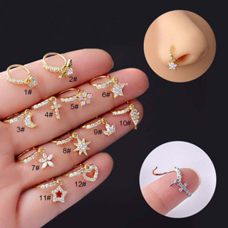 1 Peça Piercing De Nariz Com Pingente De Coração De Estrela Zircônia De Cobre em Oferta na Shopee