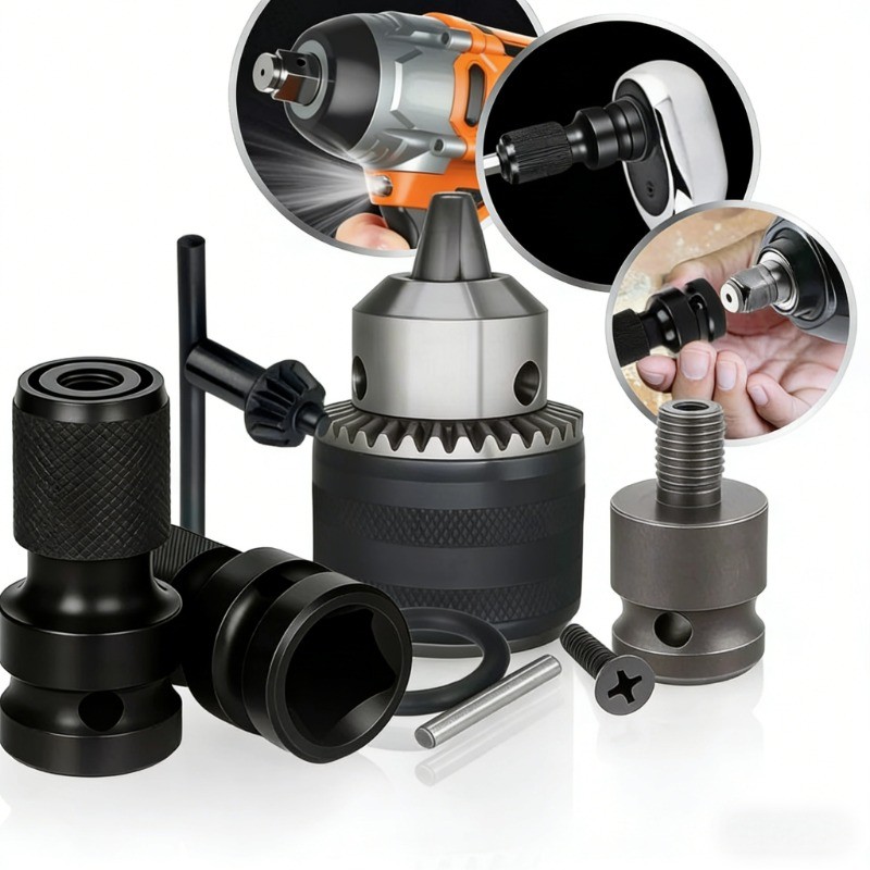 Kit Mandril + 2 Haste Soquete Adaptador Quadrado Chave De Impacto 1/2Pol Bits 1/4 Engate Rápido